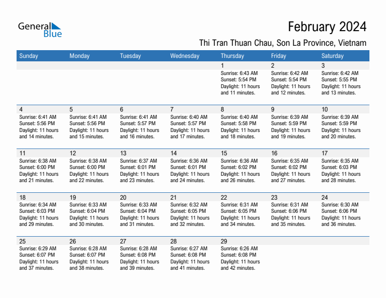 Thi Tran Thuan Chau February 2024 sunrise and sunset calendar in PDF, Excel, and Word