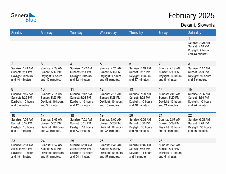 Dekani February 2025 sunrise and sunset calendar in PDF, Excel, and Word