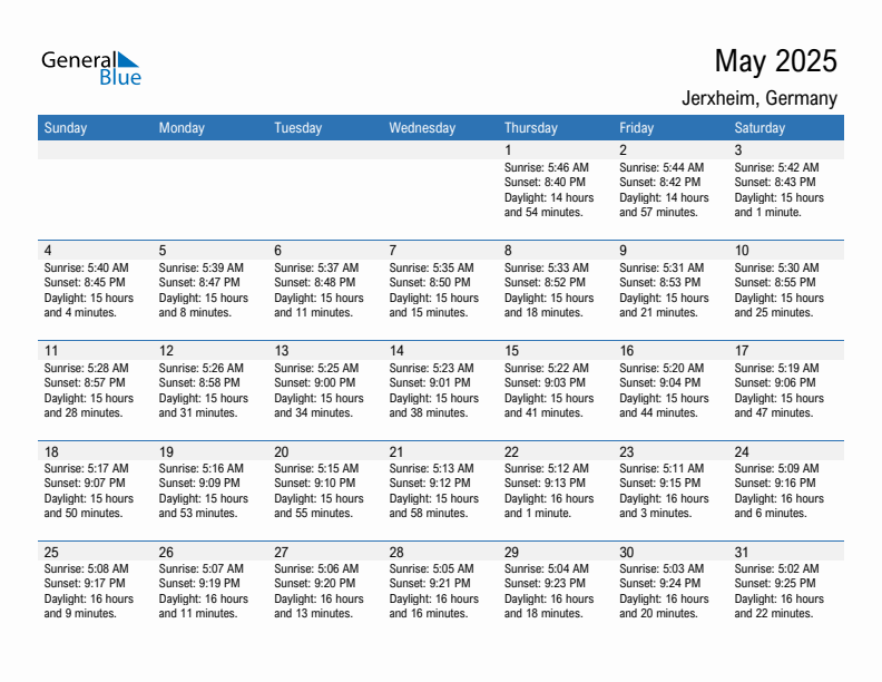 Jerxheim May 2025 sunrise and sunset calendar in PDF, Excel, and Word