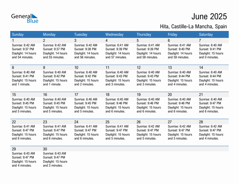 Hita June 2025 sunrise and sunset calendar in PDF, Excel, and Word