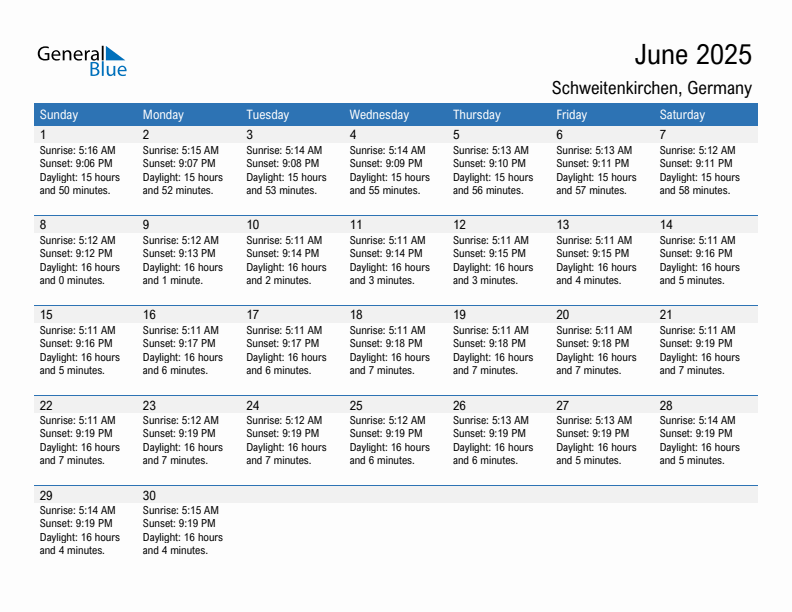 Schweitenkirchen June 2025 sunrise and sunset calendar in PDF, Excel, and Word