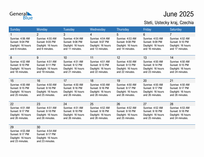 Steti June 2025 sunrise and sunset calendar in PDF, Excel, and Word