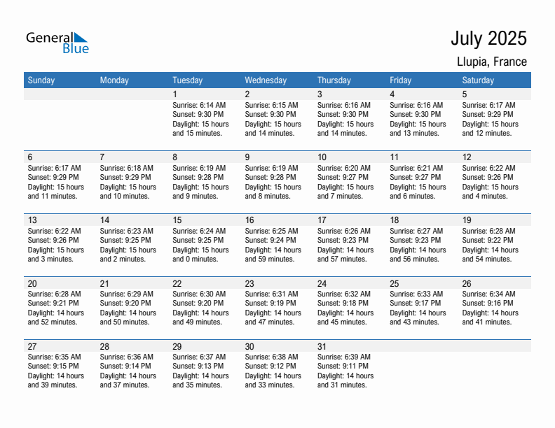 Llupia July 2025 sunrise and sunset calendar in PDF, Excel, and Word