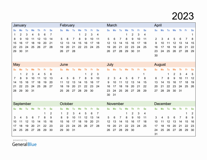 Free Downloadable 2023 Yearly Calendar Template