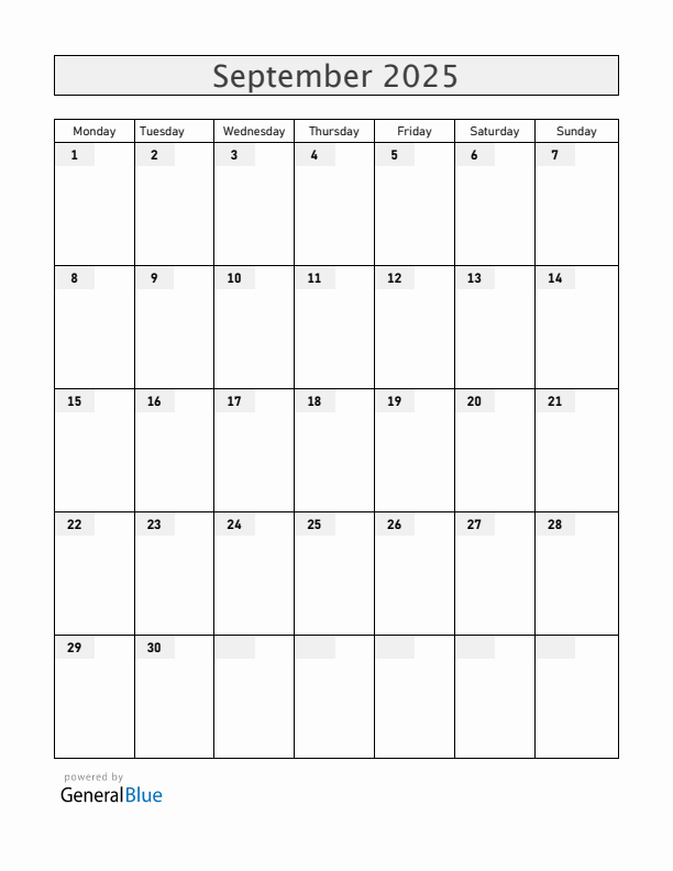Blank September 2025 Calendar