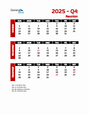 Reunion Quarter 4  2025 calendar template