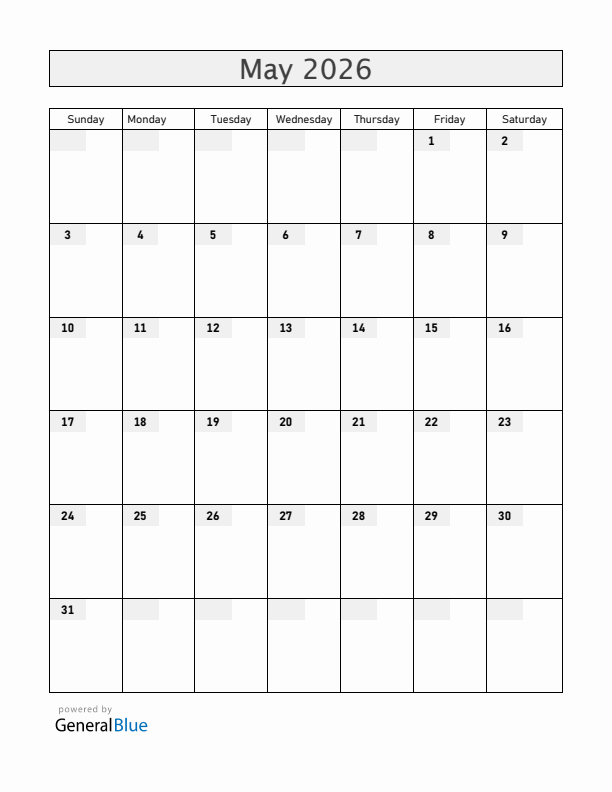 Blank May 2026 Calendar