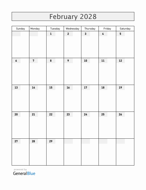 Blank February 2028 Calendar