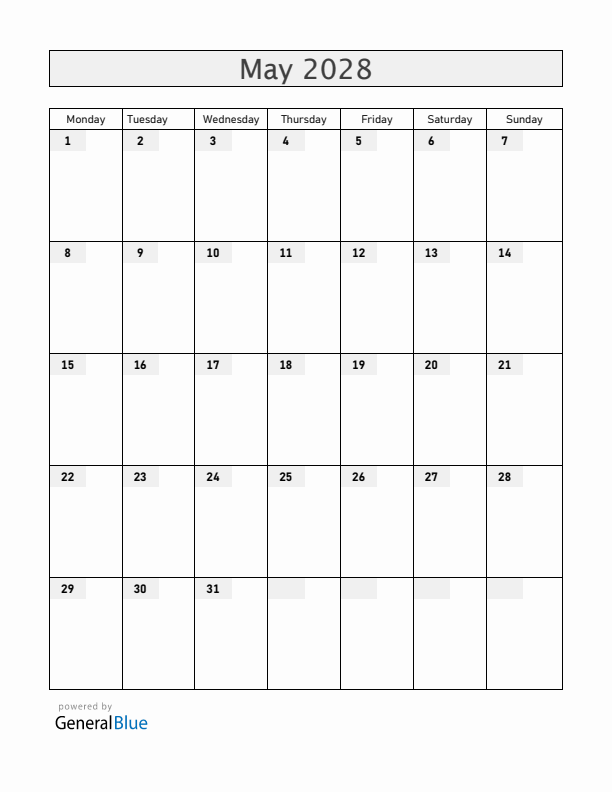 Blank May 2028 Calendar