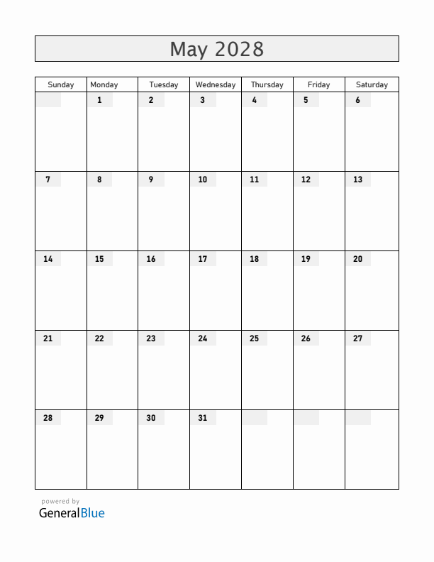 Blank May 2028 Calendar