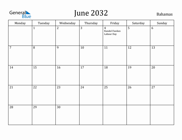 June 2032 Calendar Bahamas