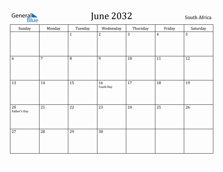 June 2032 Calendar South Africa