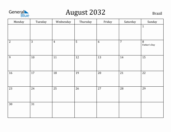 August 2032 Calendar Brazil