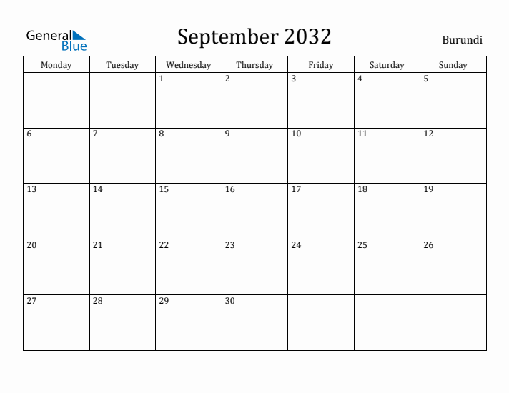 September 2032 Calendar Burundi