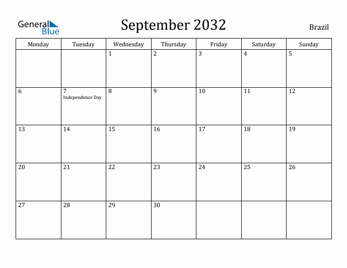 September 2032 Calendar Brazil