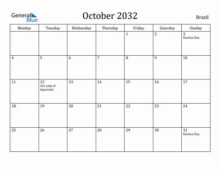 October 2032 Calendar Brazil