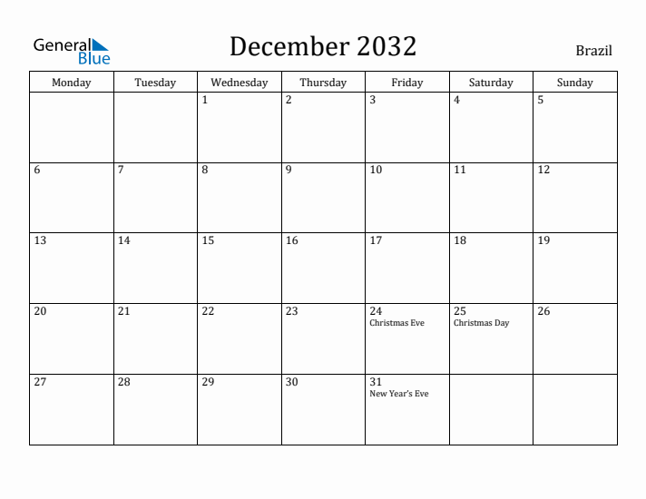December 2032 Calendar Brazil