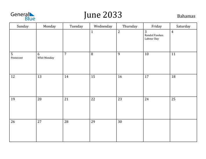 June 2033 Calendar Bahamas