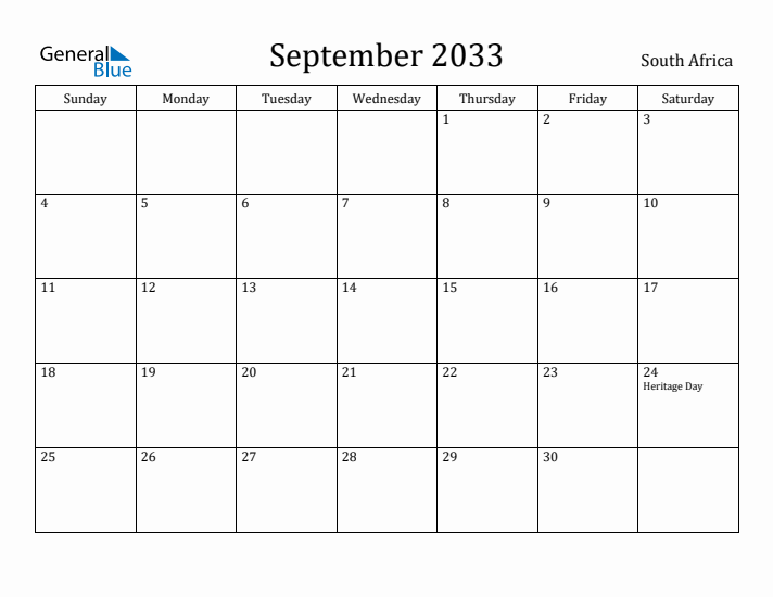 September 2033 Calendar South Africa