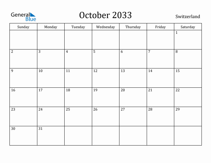 October 2033 Calendar Switzerland