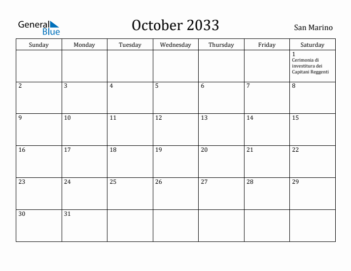 October 2033 Calendar San Marino