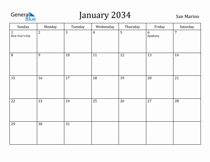 January 2034 Calendar San Marino