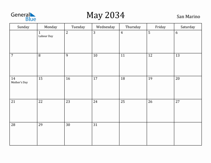 May 2034 Calendar San Marino