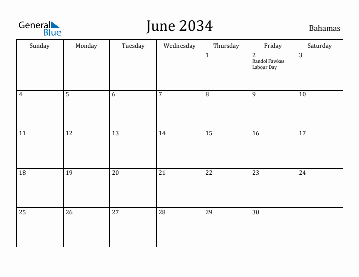 June 2034 Calendar Bahamas
