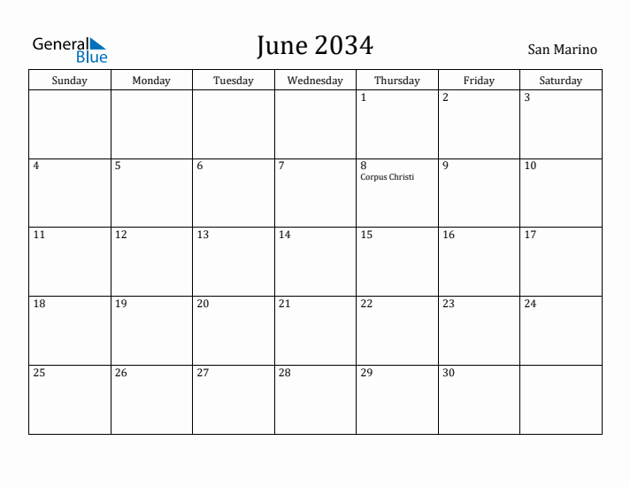 June 2034 Calendar San Marino