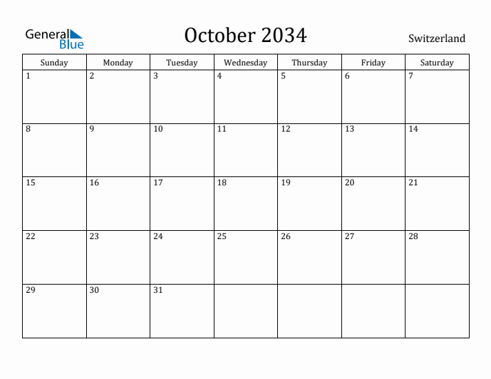 October 2034 Calendar Switzerland