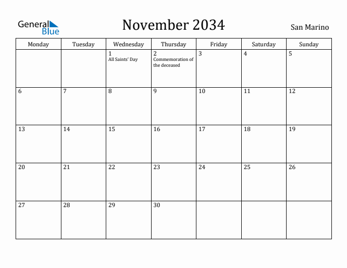 November 2034 Calendar San Marino
