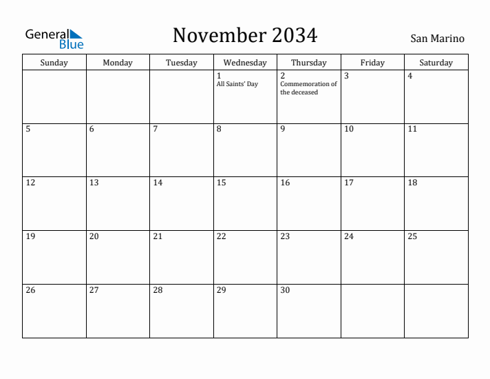 November 2034 Calendar San Marino