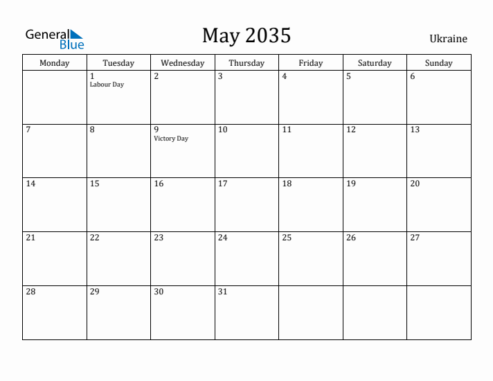 May 2035 Calendar Ukraine