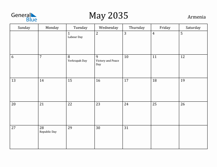 May 2035 Calendar Armenia
