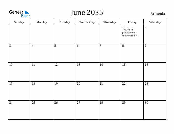 June 2035 Calendar Armenia