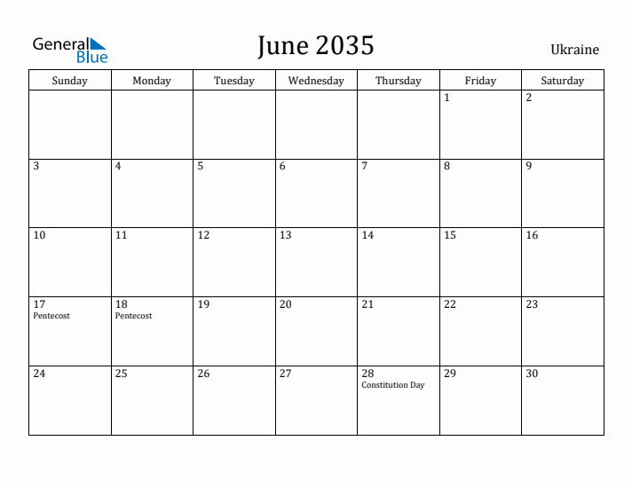 June 2035 Calendar Ukraine