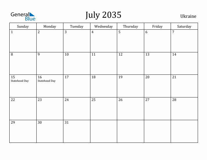 July 2035 Calendar Ukraine