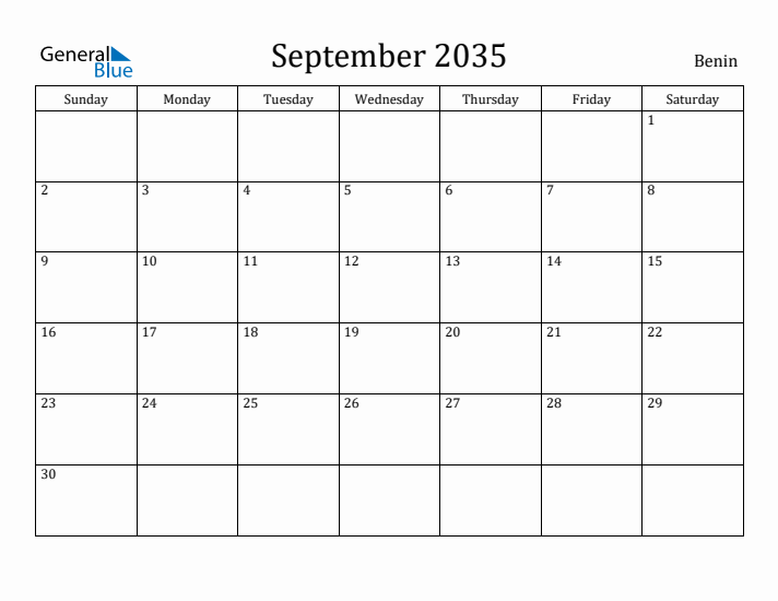 September 2035 Calendar Benin
