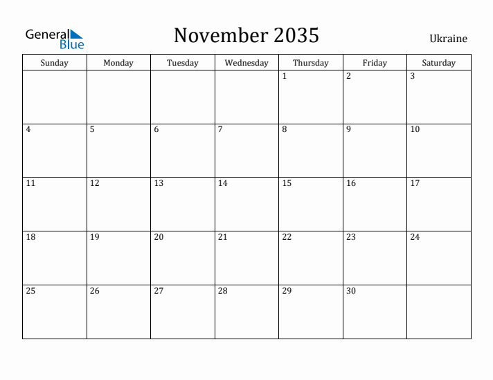 November 2035 Calendar Ukraine